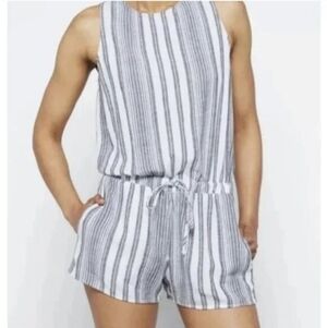 Bella Dahl Striped Sleeveless Romper Drawstring Waist Size S